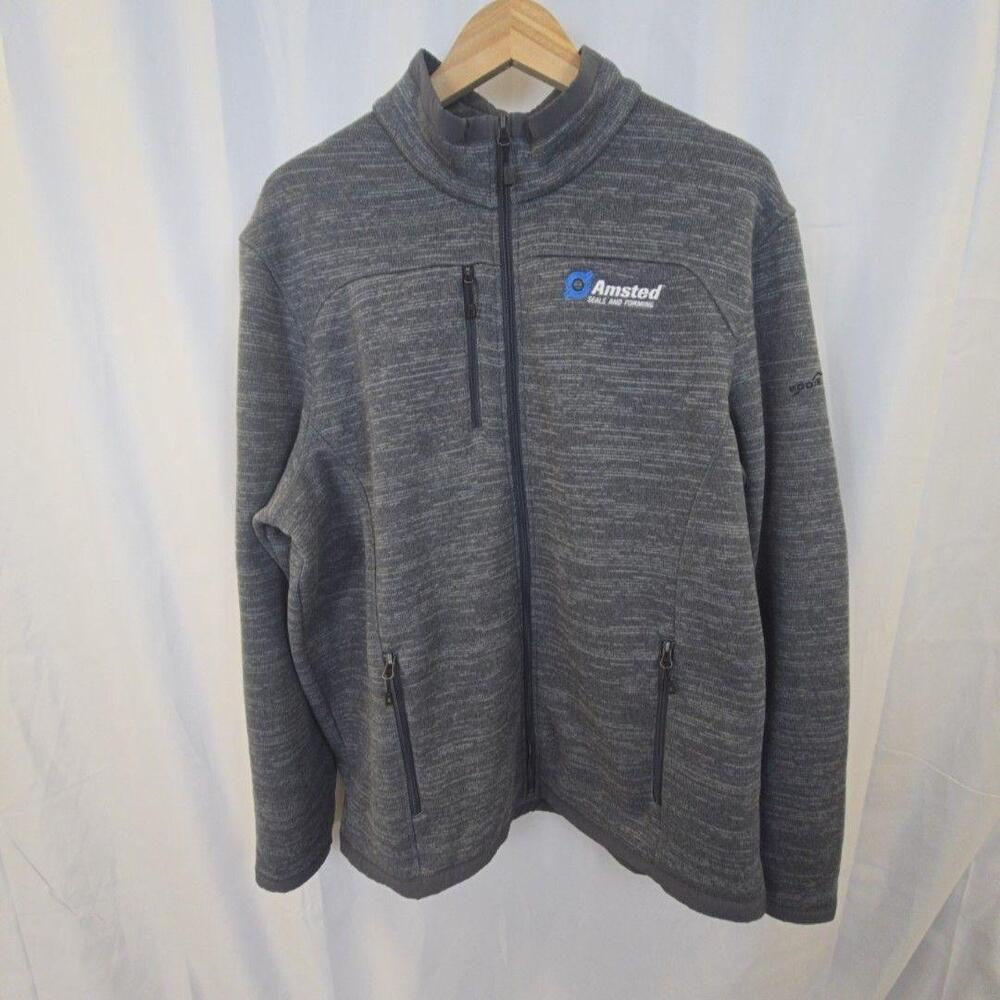 Eddie Bauer Jacket Mens 2XL Gray Fleece Full Zip Amsted Logo Windbreaker Pockets